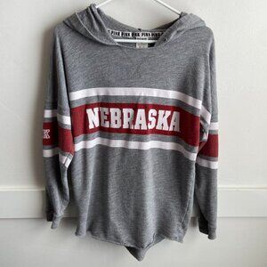 Victoria's Secret Pink Gray & Red Nebraska Hooded Long Sleeve Shirt